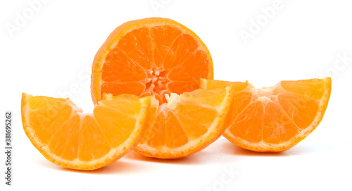 Peeled mandarin orange segment on white background