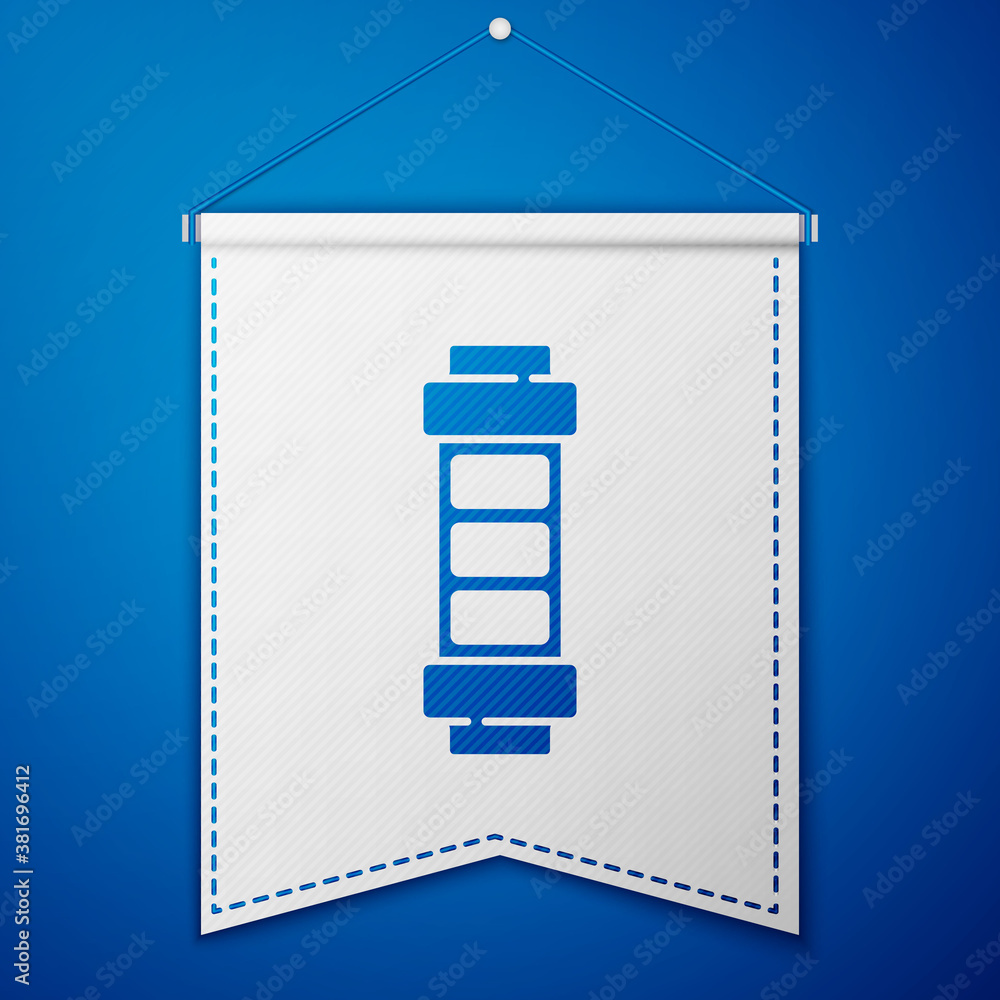 Blue Battery charge level indicator icon isolated on blue background. White pennant template. Vector. Blue Battery charge level indicator icon isolated on blue background. White pennant template. Vector.