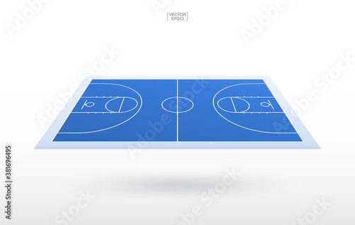 Basketball court background and line court pattern. Perspective view of basketball field background. Vector.
