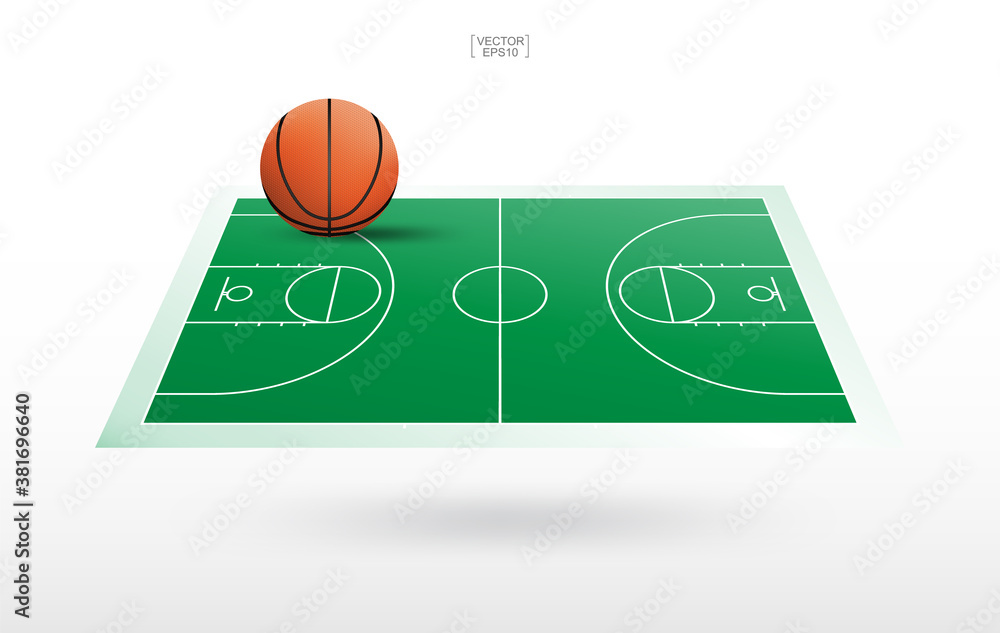 Basketball ball and basketball court background with line court pattern. Perspective view of basketball field background. Vector. Basketball ball and basketball court background with line court pattern. Perspective view of basketball field background. Vector.
