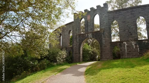 Entering the McCaig's Tower, or McCaig's Folly, a prominent tower on Battery Hill overlooking the town of Oban in Argyll, Scotland, UK photo