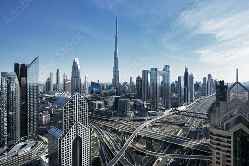 Dubai - amazing city skyline with luxury skyscrapers at sunset  United Arab Emirates