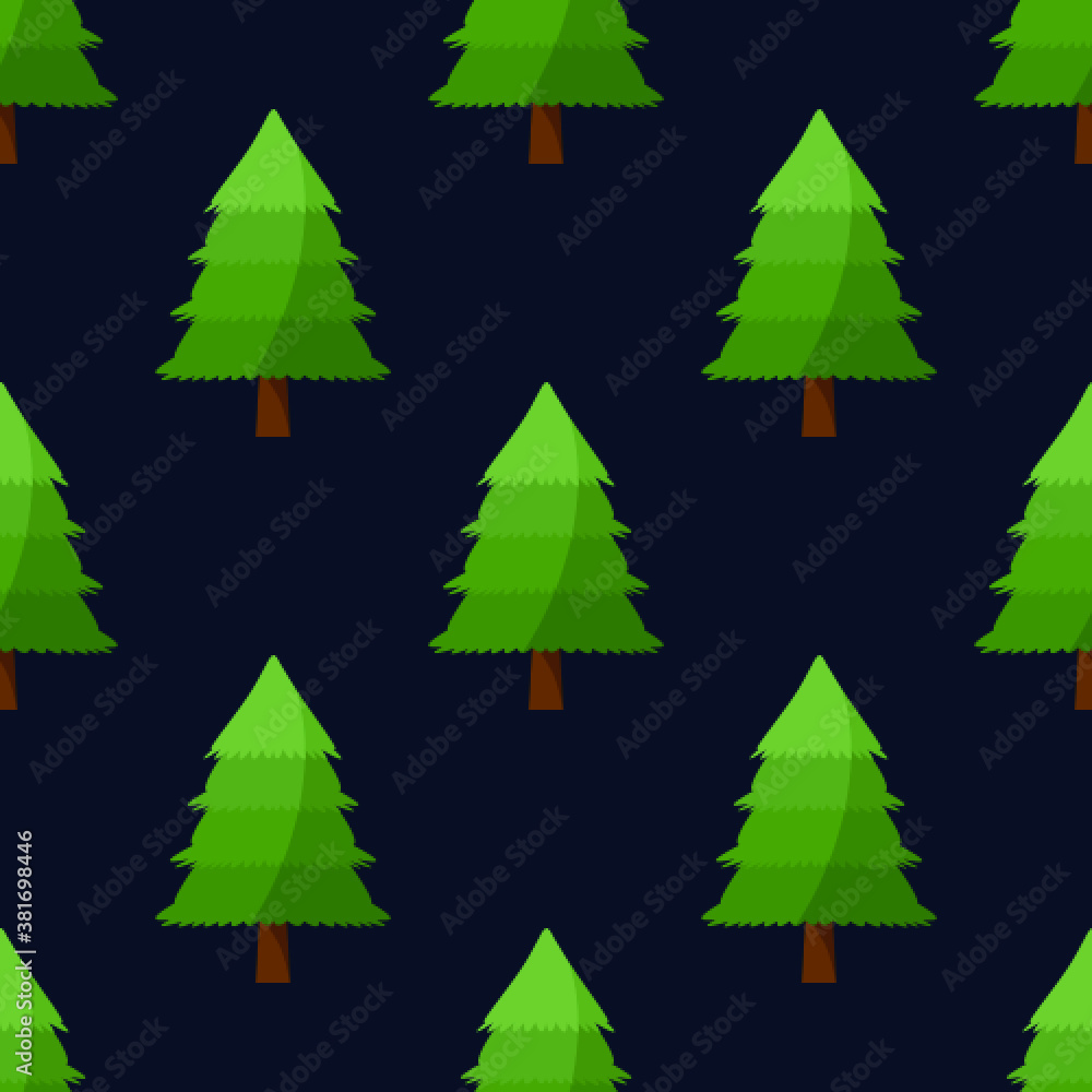 Seamless pattern for Christmas holiday with simple Christmas tree. Childish background. Vector Illustration on dark blue background Seamless pattern for Christmas holiday with simple Christmas tree. Childish background. Vector Illustration on dark blue background