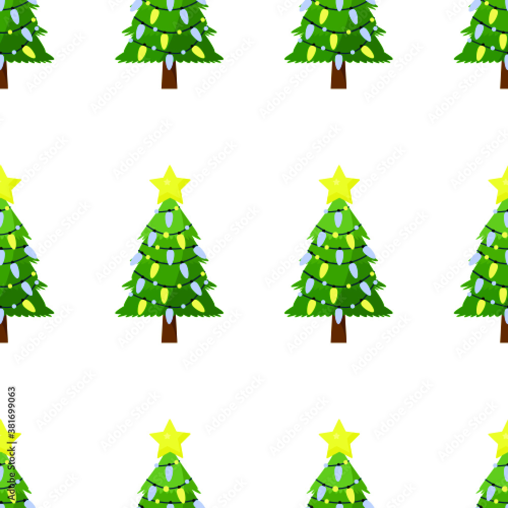 Fototapeta premium Seamless pattern for Christmas holiday with Christmas tree. Childish background. Vector Illustration on transparent background