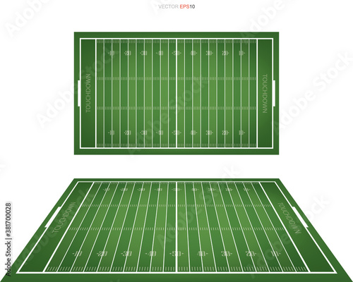 American football field with line pattern area for background. Perspective views of football field. Vector.