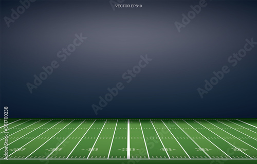 American football stadium background with perspective line pattern of grass field. Vector.