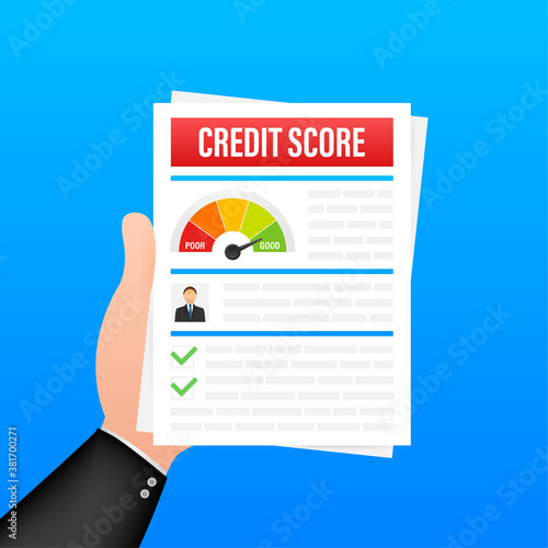 Credit score document. Paper sheet chart of personal credit score information. Vector stock illustration
