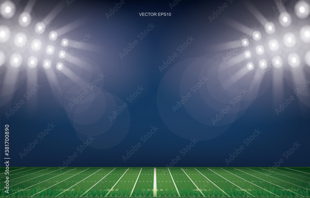 American football field stadium background. With perspective line