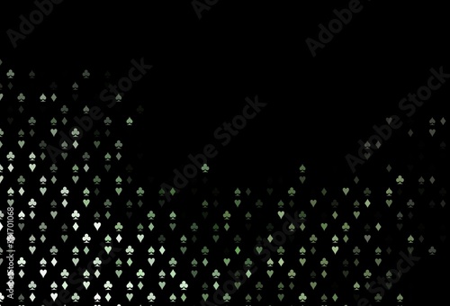 Dark Green vector background with cards signs.