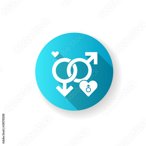LGBT blue flat design long shadow glyph icon. Pride symbol. Bisexual life. Freedome love. Gay life. Equal rights. Free relationship. Rainbow flag. Silhouette RGB color illustration