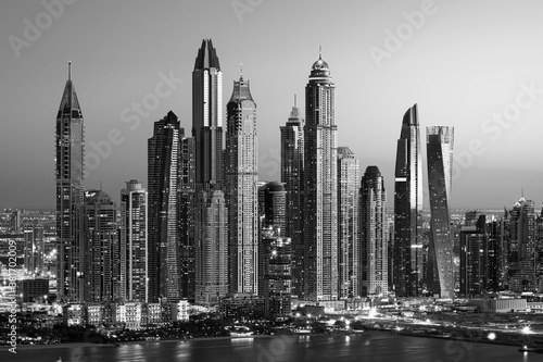 Modern and Luxury Dubai Marina - famous Jumeirah beach at sunrise  United Arab Emirates