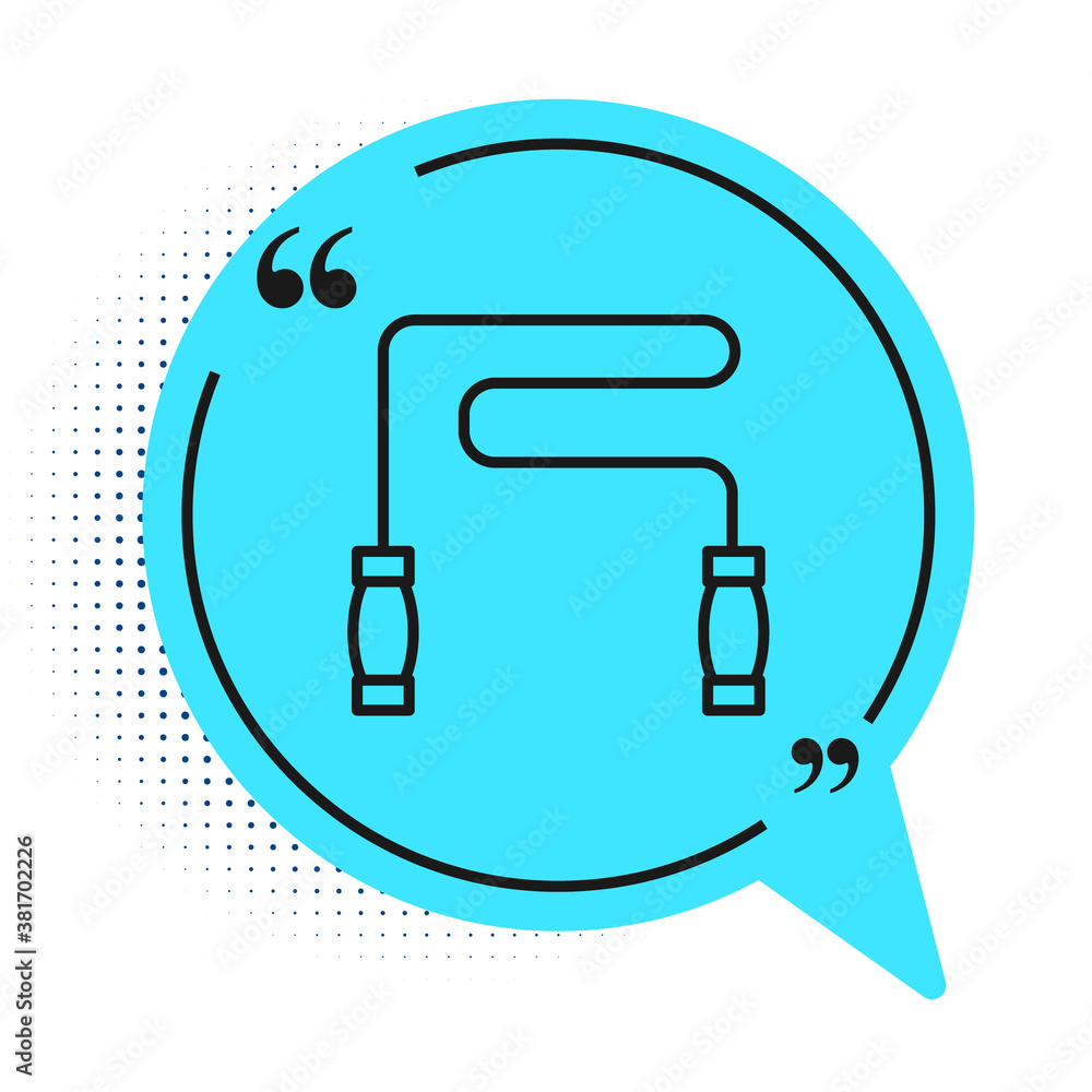 Black line Jump rope icon isolated on white background. Skipping rope. Sport equipment. Blue speech bubble symbol. Vector. Black line Jump rope icon isolated on white background. Skipping rope. Sport equipment. Blue speech bubble symbol. Vector.
