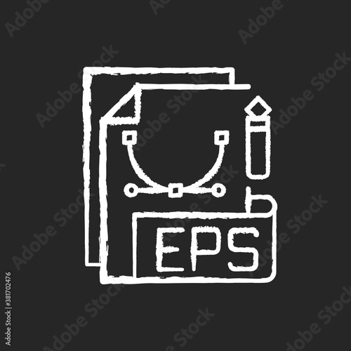 EPS file chalk white icon on black background. Encapsulated postscript. Document format. Vector-based images. High resolution illustrations printing. Isolated vector chalkboard illustration