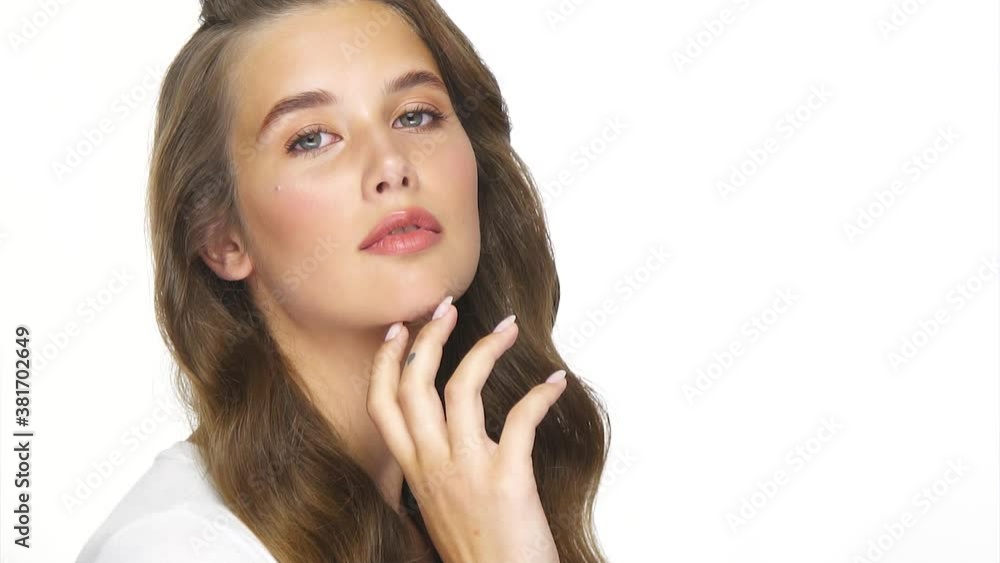 lovely brunettte with luxury wavy hair posing in studio lovely brunettte with luxury wavy hair posing in studio