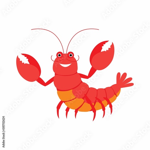 Cartoon lobster. Vector illustration isolated on white background.