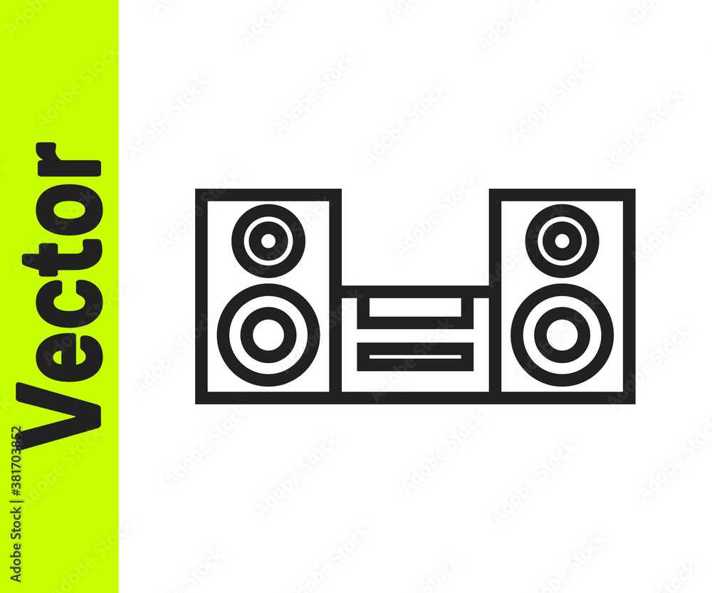 Black line Home stereo with two speaker s icon isolated on white background. Music system. Vector. Black line Home stereo with two speaker s icon isolated on white background. Music system. Vector.