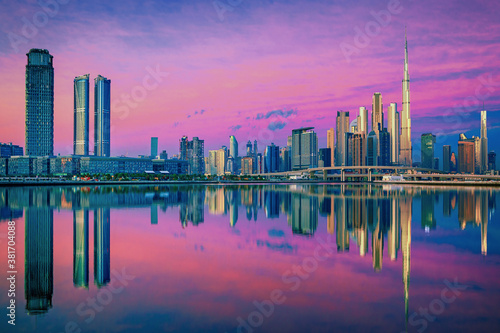 View on Dubai skyline with reflection at the sunrise, Dubai, United Arab Emirates  © Rastislav Sedlak SK