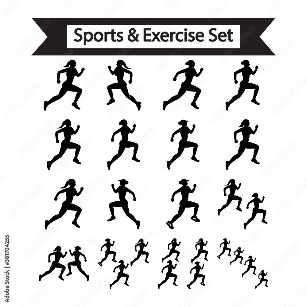 Sports & Exercise icon set black (vector illustration)