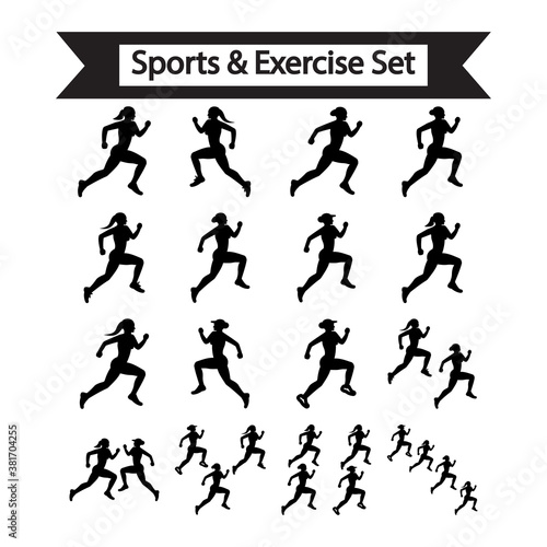 Sports & Exercise icon set black (vector illustration)