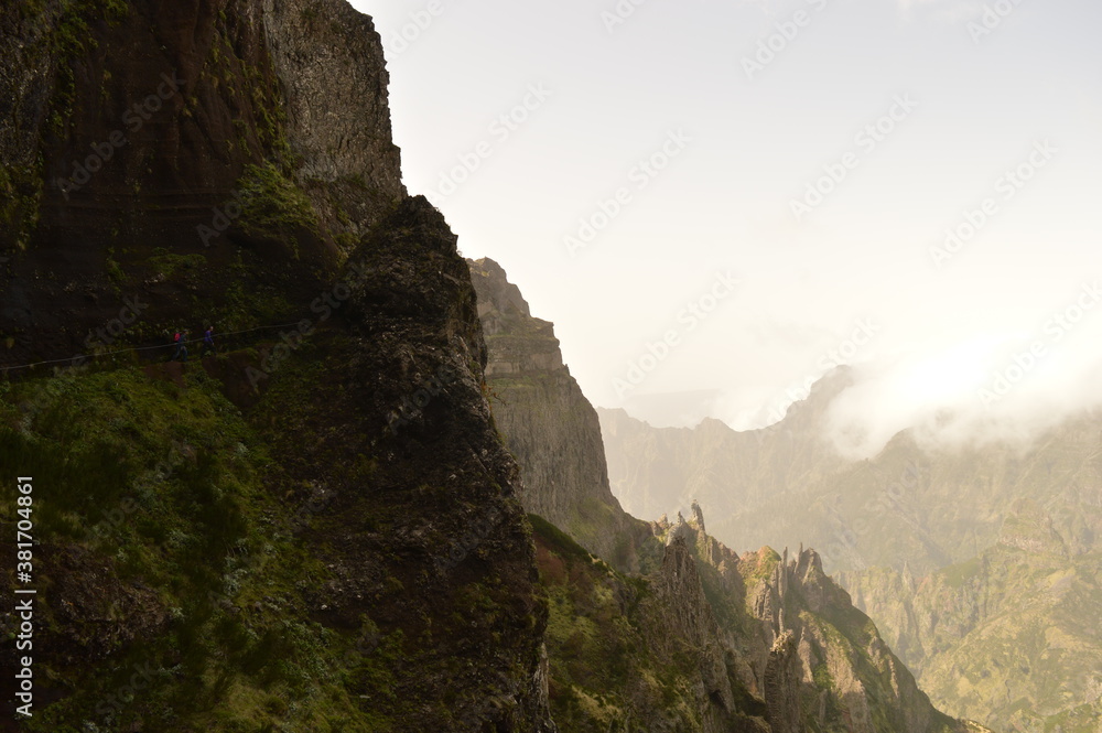 The dramatic, misty and beautiful mountain landscape of Madeira Island in Portugal