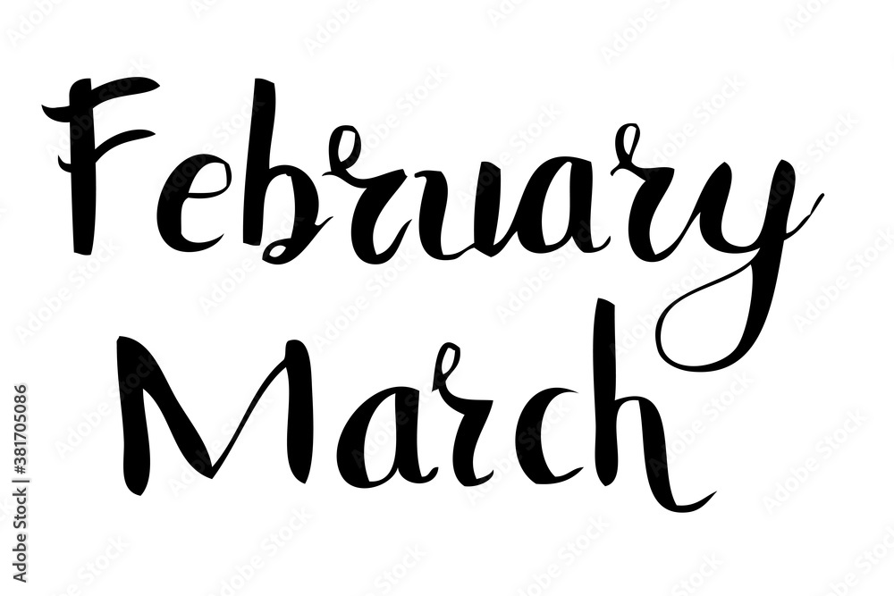 Simple Script Vector Lettering Hand Draw Sketch, February March Simple Script Vector Lettering Hand Draw Sketch, February March