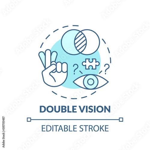 Double vision turquoise concept icon. Eyesight trouble. Problem with eyes. Symptom of disorder. Brain health idea thin line illustration. Vector isolated outline RGB color drawing. Editable stroke