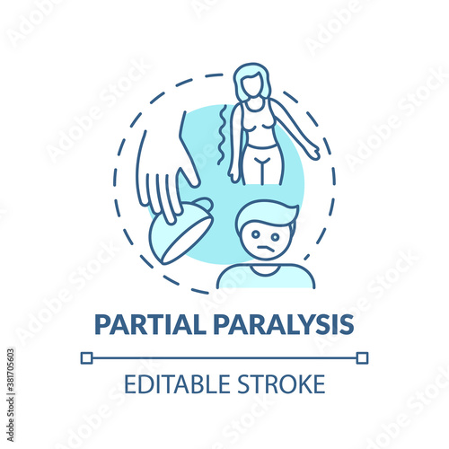 Partial paralysis turquoise concept icon. Patient with paresis. Neurological issue after stroke. Brain health idea thin line illustration. Vector isolated outline RGB color drawing. Editable stroke