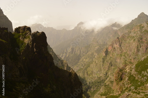Fototapeta Naklejka Na Ścianę i Meble -  The dramatic, misty and beautiful mountain landscape of Madeira Island in Portugal
