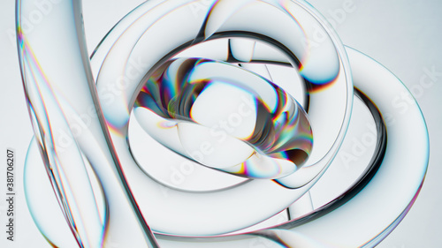 Abstract glass composition. 3d render of geometric shapes made of reflective and refractive material. Dispersion effects. photo