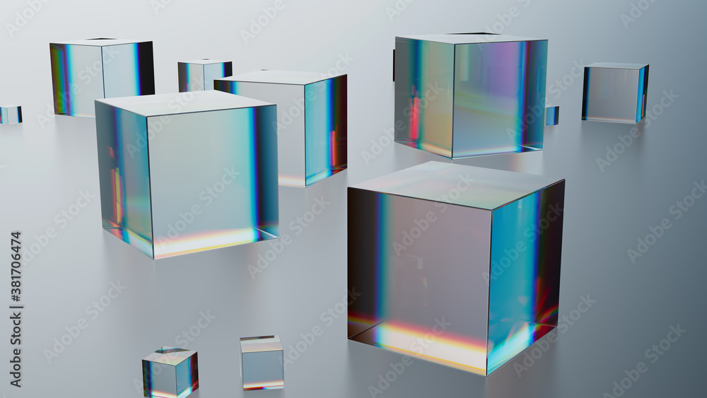 Abstract glass composition. 3d render of geometric shapes made of reflective and refractive material. Dispersion effects. Abstract glass composition. 3d render of geometric shapes made of reflective and refractive material. Dispersion effects.
