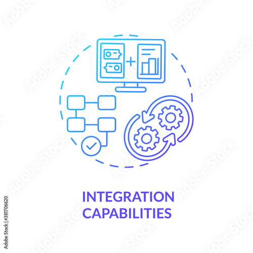 Integration capabilities concept icon. Software feature idea thin line illustration. Business applications. Time-consuming data entry errors reducing. Vector isolated outline RGB color drawing