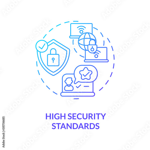 High security standards concept icon. Software feature idea thin line illustration. Securing network access. Data loss prevention. Computers connection. Vector isolated outline RGB color drawing