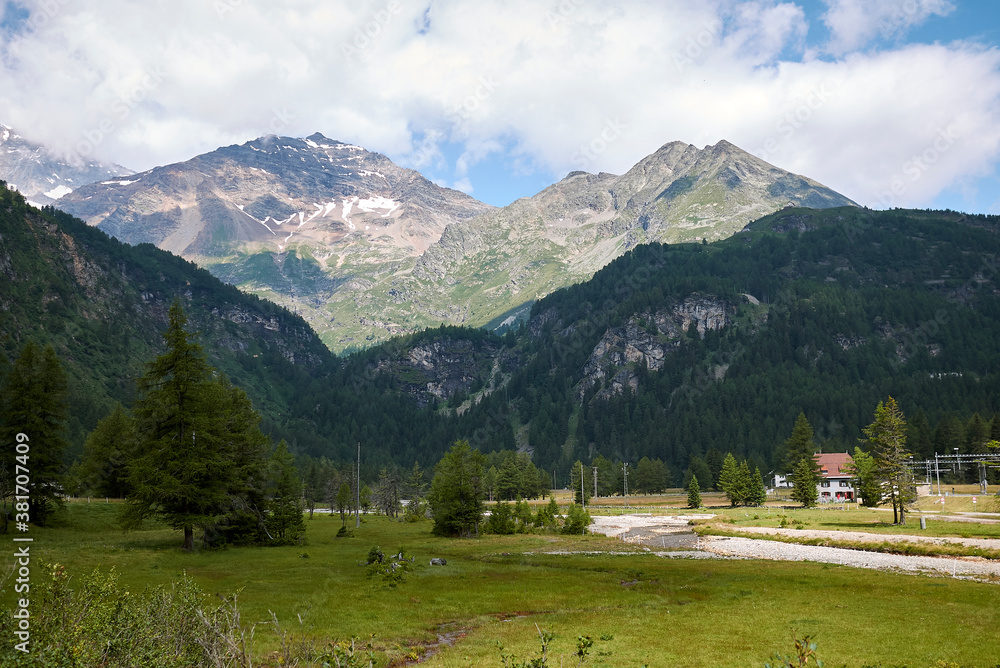 Cavaglia, Switzerland - July 22, 2020 : Landscape from Cavaglia train station