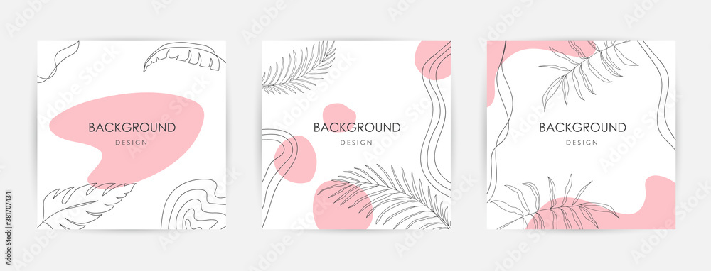 Trendy abstract square art templates with floral and geometric elements. Suitable for social media posts. Elegant continuous line drawing. Minimal Set of abstract creative universal artistic templates
