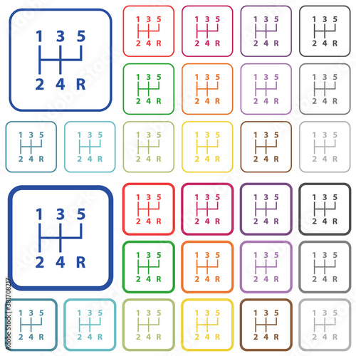 five speed manual gear shift outlined flat color icons