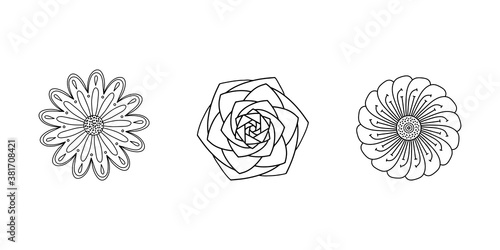 Obraz na płótnie Black vector drawing of rose mandala, tattoos with flower petals, polygon, dots, circle. Hand-drawn alchemy, spirituality, symbol of mystical geometry.Graceful geometric abstraction w salonie