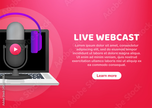 Live Webcast Button, icon, emblem, label. Vector stock illustration.