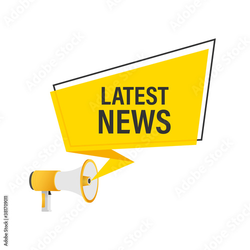 Hand Holding Megaphone with Latest news. Megaphone banner. Web design. Vector stock illustration