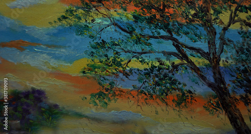  Art oil color painting tree , abstract , design , background from thailand 