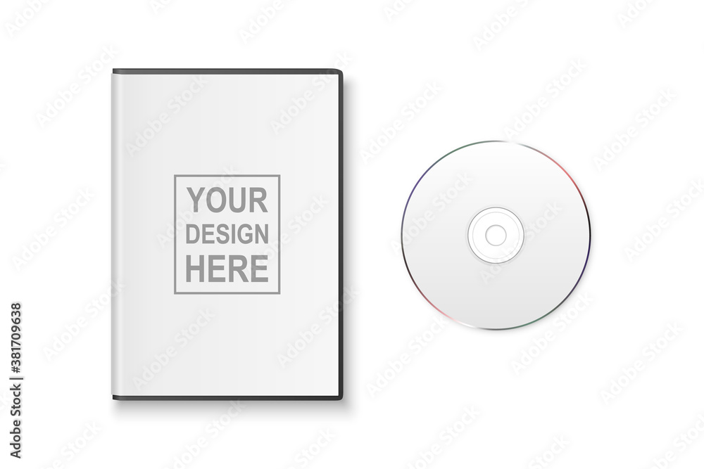 Vector 3d Realistic White Closed CD, DVD with Plastic Cover Box Set Closeup Isolated on White Background. Design Template for Mockup. CD Packaging Copy Space. Top View - obrazy, fototapety, plakaty 