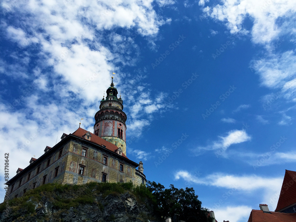 view of Castle Tower in Cesky Krumlov, Czech Republic