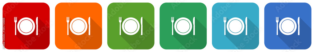 Restaurant icon set, flat design vector illustration in 6 colors options for webdesign and mobile applications Restaurant icon set, flat design vector illustration in 6 colors options for webdesign and mobile applications