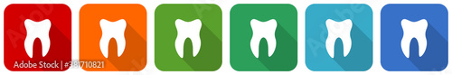 Tooth icon set, flat design vector illustration in 6 colors options for webdesign and mobile applications