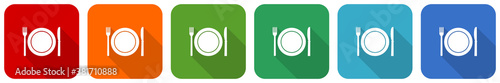 Restaurant icon set, flat design vector illustration in 6 colors options for webdesign and mobile applications