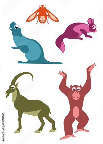 Cartoon funny animals illustration. Cartoon funny animals isolated on white set for design 
