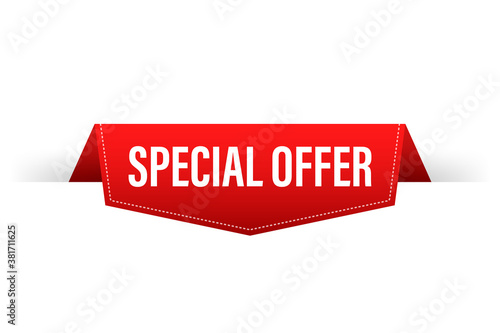 Special Offer grunge style red colored. Red ribbon. Discount label. Vector stock illustration.