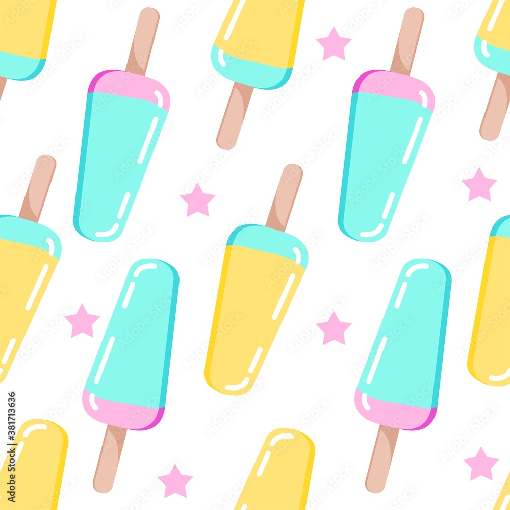 Popsicle ice cream pattern. Popsicle lollipop ice cream seamless pattern. Cute cartoon style hand drawn background texture. Popsicle ice cream pattern. Popsicle lollipop ice cream seamless pattern. Cute cartoon style hand drawn background texture.