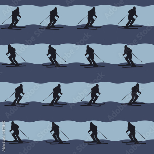 Seamless repeating pattern of skiers