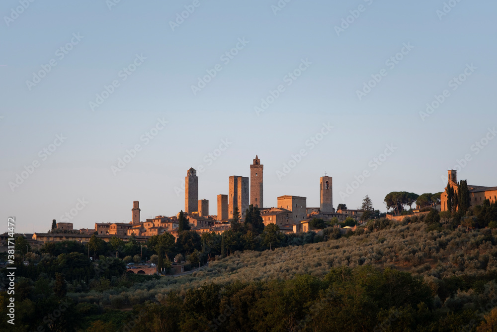 San Giminiano, Tuscany, Italy. panorama view at sunrise