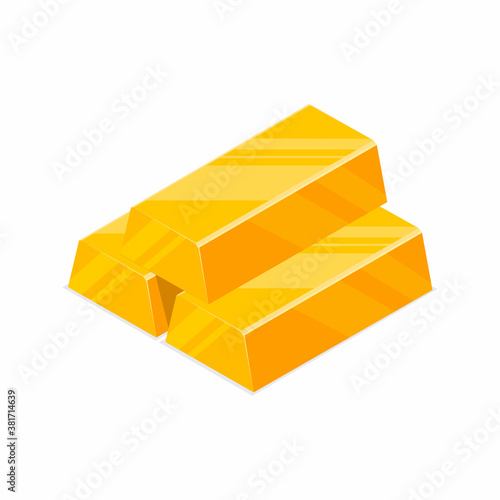 Gold Bar. Stack of gold pile flat isometric view. Gold bars vector illustration.